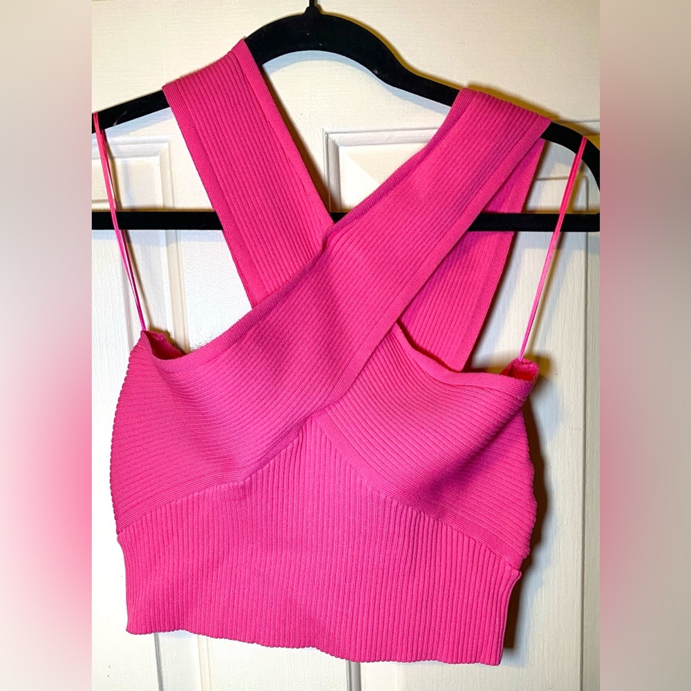 House of Harlow Pink Crossed Crop Top, L